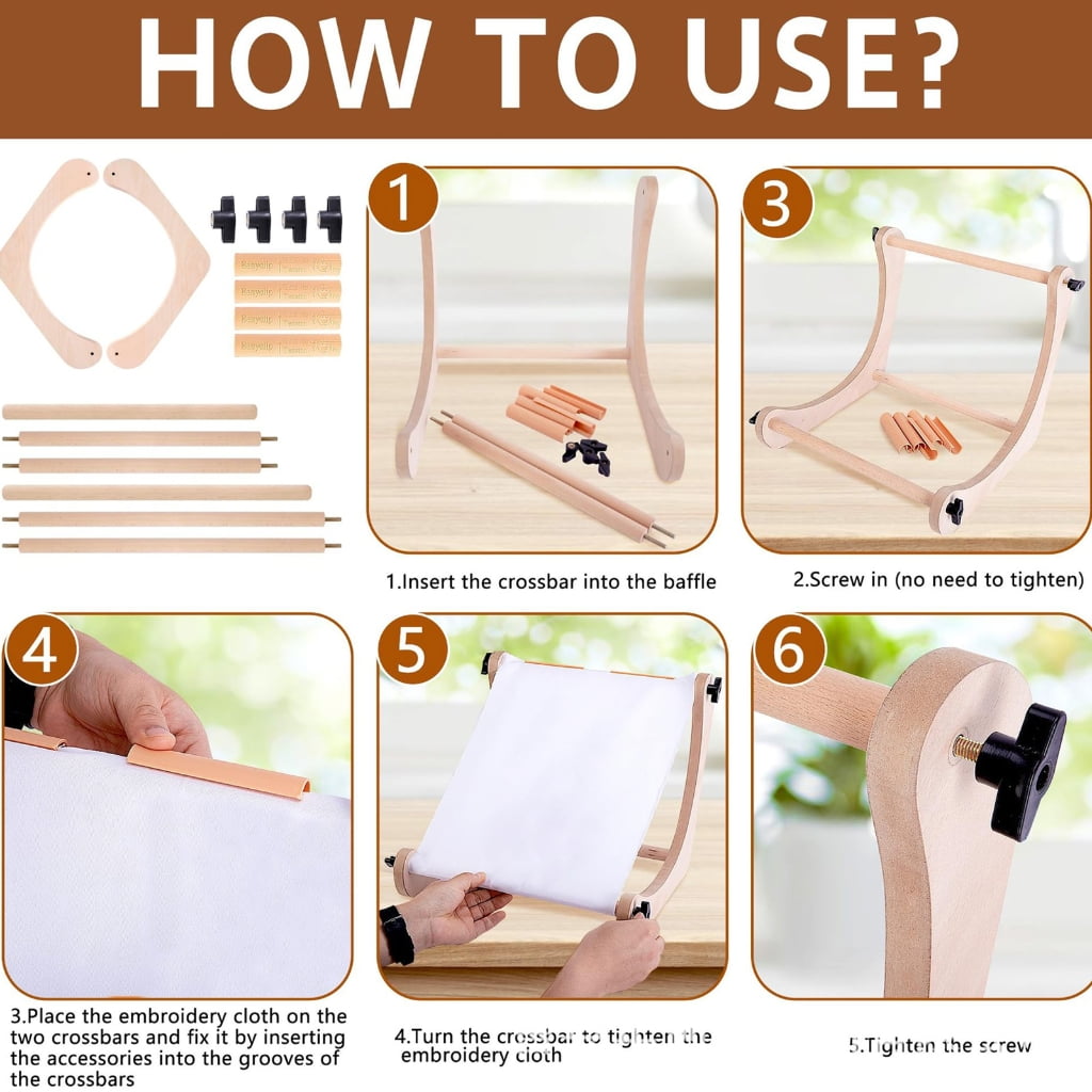 Ergonomic Desk Embroidery Hoop with Scroll Mechanism Adjustable Wood Embroidery Frame For Stitching Needlework Craft