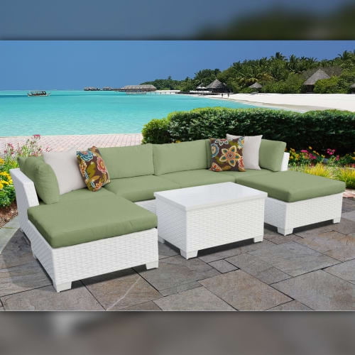 TK Classics Monaco 7-Piece Outdoor Wicker Patio Conversation Set with Ottoman by Delacora