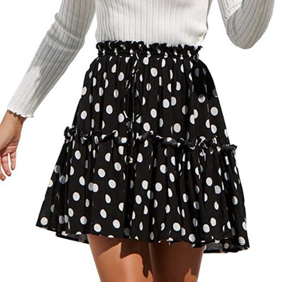 Idoravan Women's Basic Versatile Skirt Clearance Fashion Women Printing Casual Bandage Ruched Ruffles Elastic Waist Skirts