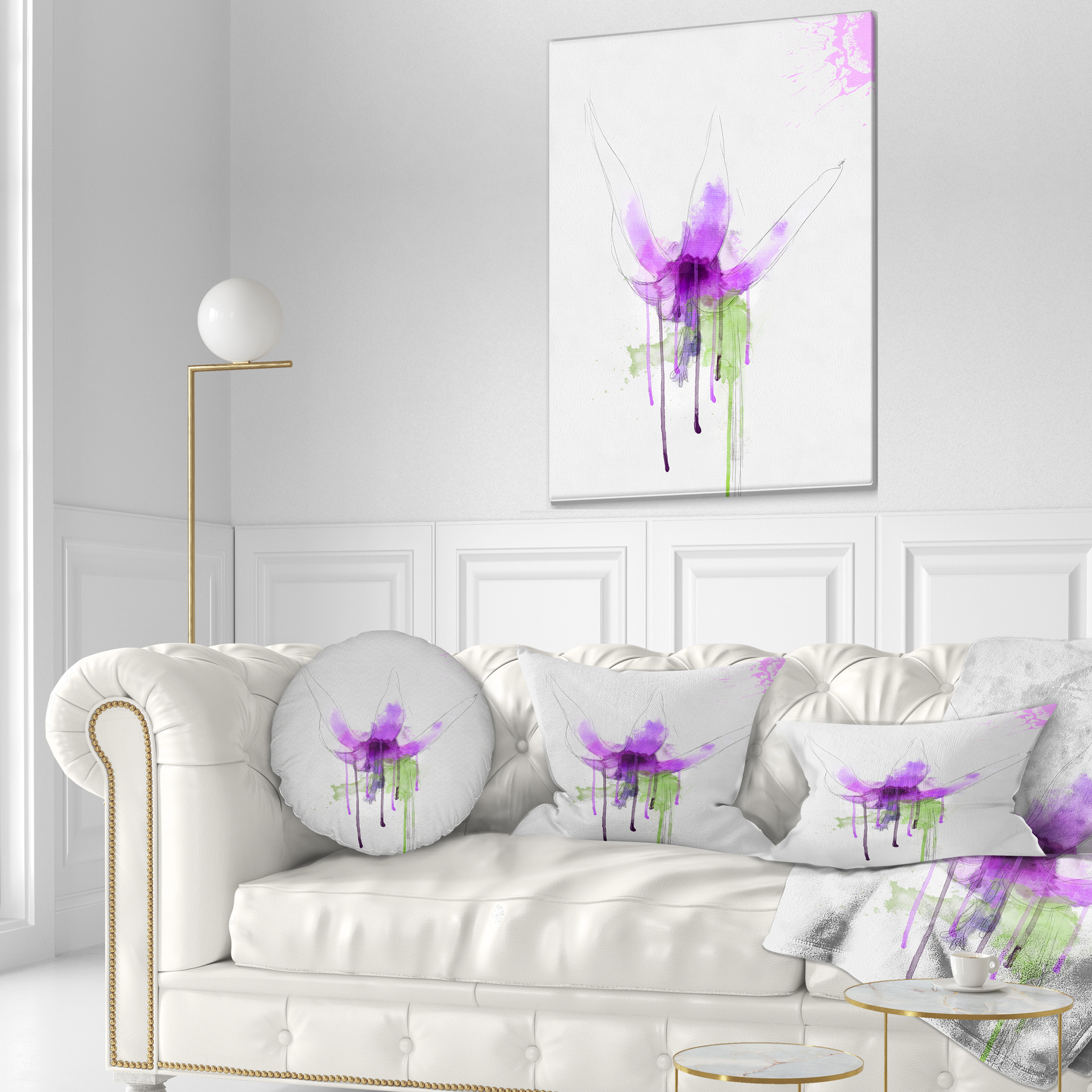 Designart Purple Flower with Green Splash - Floral Throw Pillow - 12x20