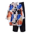 thumbnail image 2 of sunsanly 2 Pcs/Set Women Shirt Pants Set Colorful Print Lapel Long Sleeve Single-breasted Blouse Wide Leg Loose Elastic Waist Trousers Set Lady Casual Daily Outfit, 2 of 8