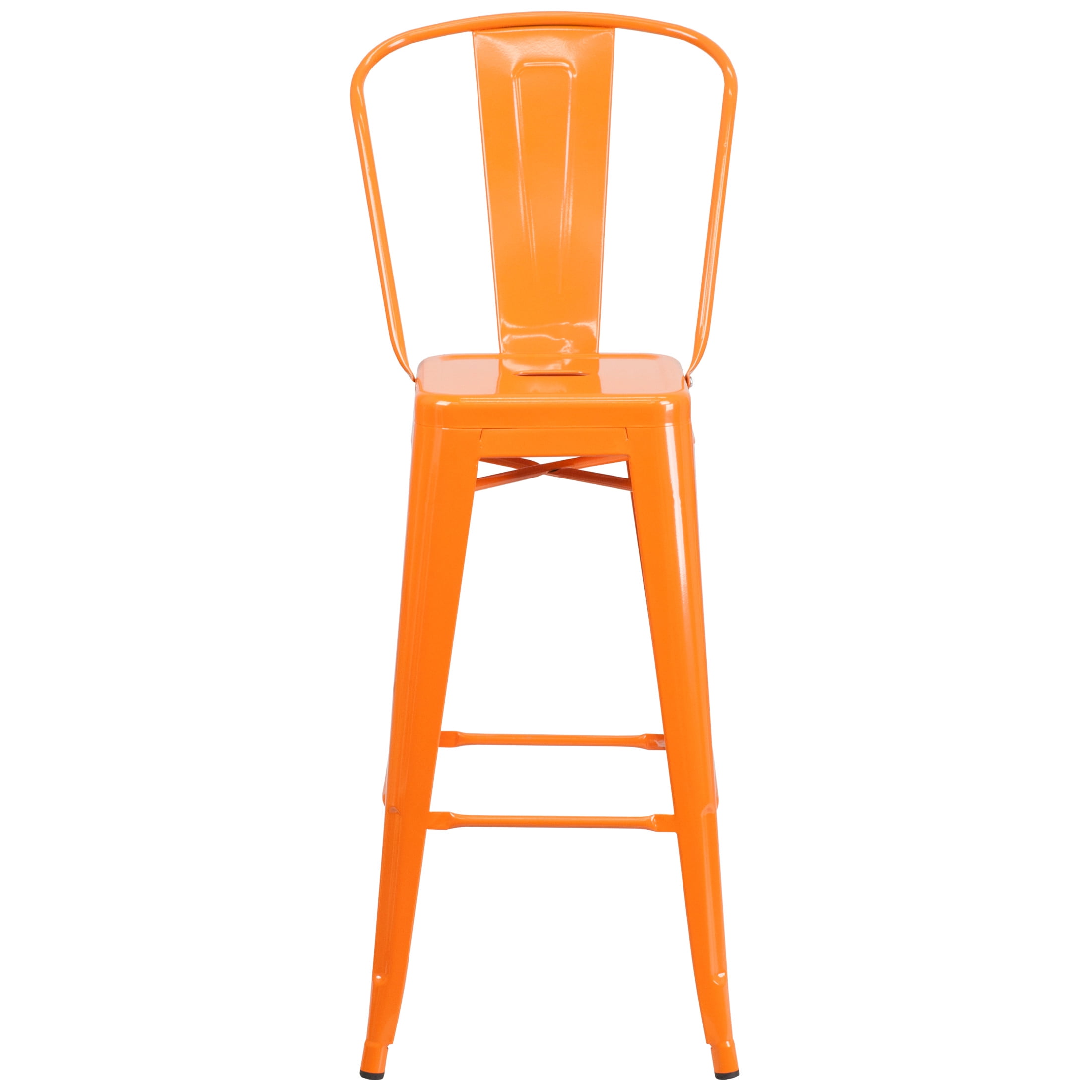 Merrick Lane Orange 30" High Metal Bar Height Stool with Removable Back for Indoor-Outdoor Use