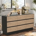 thumbnail image 3 of Modern 9 Drawer Dresser 63 Inch Wide Legless Chest of Drawers for Bedroom Living Room or Hallway Oak and Black, 3 of 8
