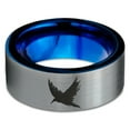 thumbnail image 2 of Tungsten Bird Flying Spreading Wings Aves Band Ring 8mm Men Women Comfort Fit Blue Flat Cut Brushed Gray Polished, 2 of 4