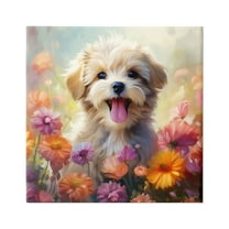Stupell Industries Dog in Daisy Meadow Animals & Insects Painting Gallery Wrapped Canvas Art Print Wall Art, 30 x 30