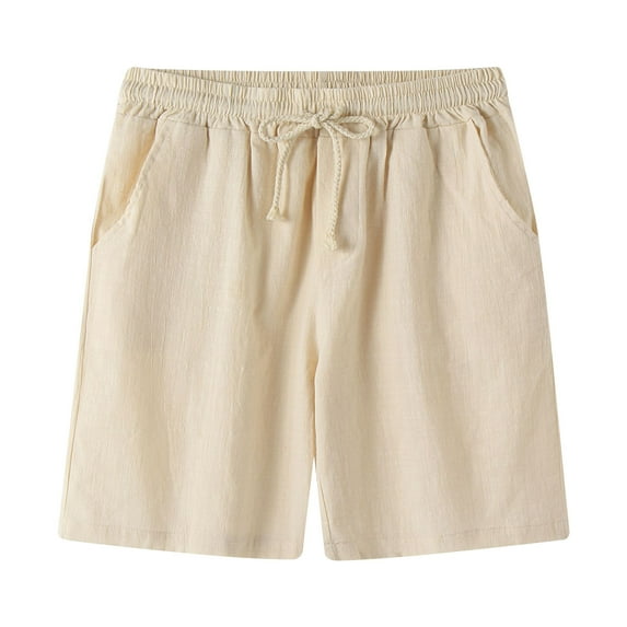 Owordtank Mens Cotton Linen Pull on Shorts Beach Flat Front Shorts Casual Summer Bermuda Shorts