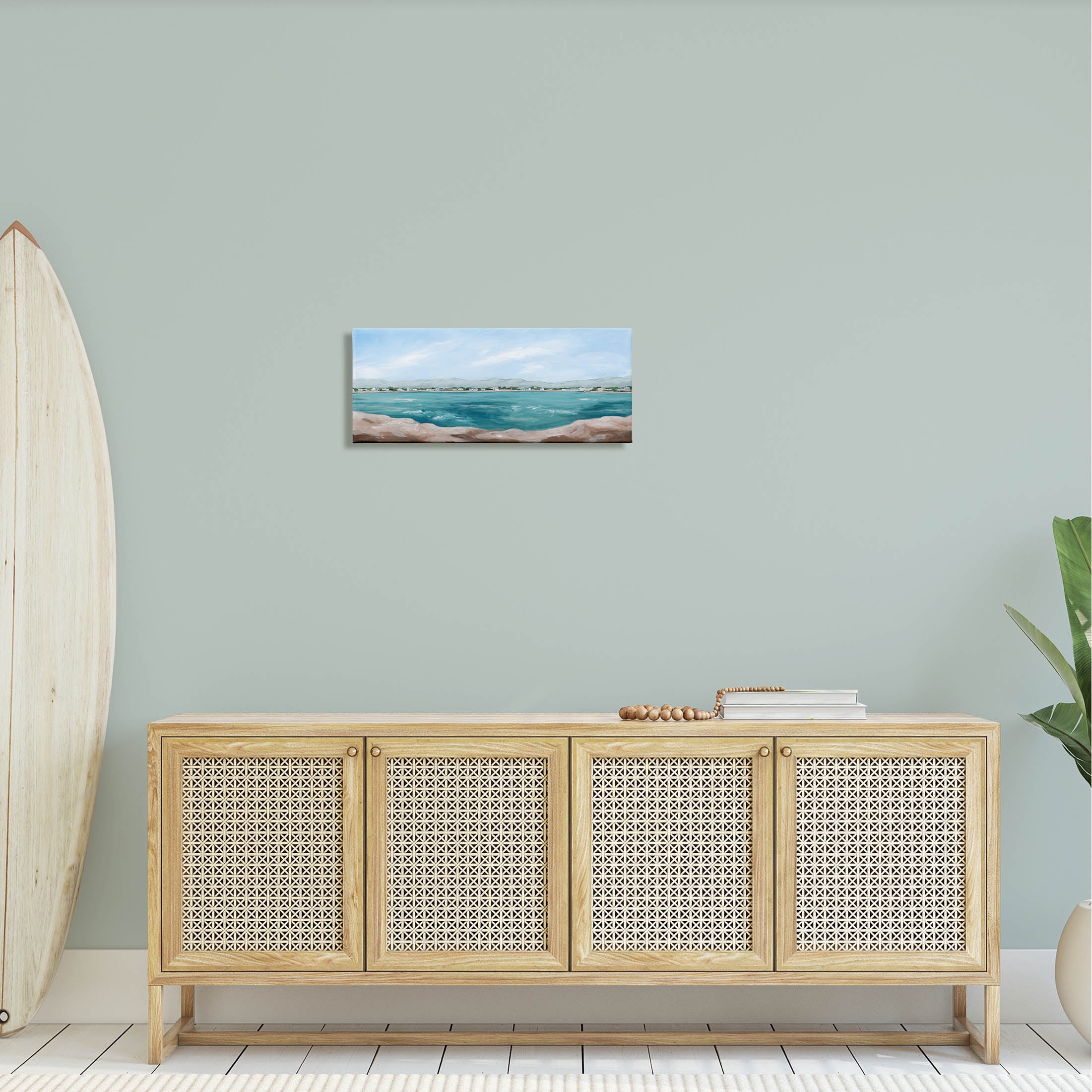 Stupell Industries Panoramic Rocky Ocean View Distant Town Painting Gallery Wrapped Canvas Print Wall Art, Design by Grace Popp