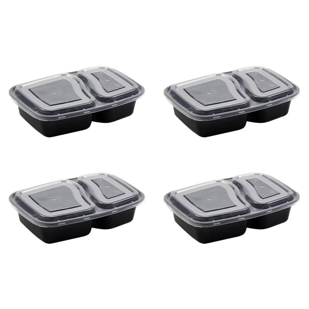 Leyso TO-B Set of 200 Black Base 2 compartment Microwavable Food Conta
