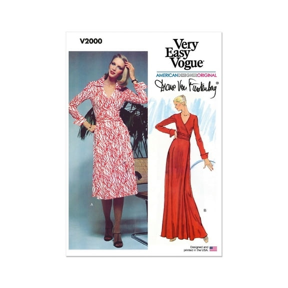 Vogue Sewing Pattern 2000 - 1970s Misses' Wrap Dress by Diane von Furstenberg, Size: H5 (6-8-10-12-14)
