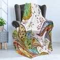 thumbnail image 4 of Grunge Soft Flannel Fleece Throw Blanket, Patterns of Leaves Flowers and Heart Shapes in Abstract Garden Theme Art Print, Cozy Plush for Indoor and Outdoor Use, 50" x 70", Green Orange, by Ambesonne, 4 of 5