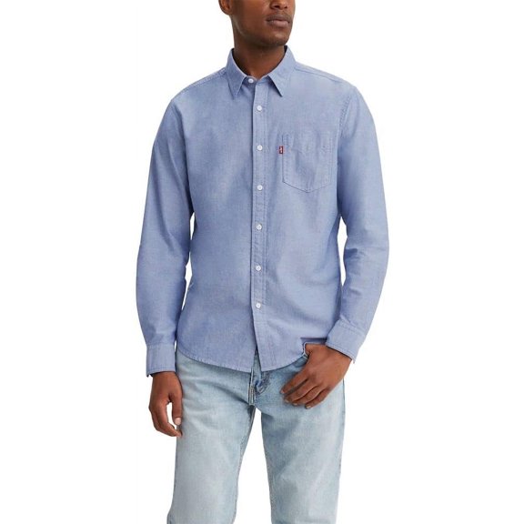 Levi's NAVY PEONY Men's Classic 1 Pocket Regular-Fit Long Sleeve Shirt, L