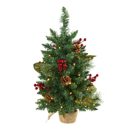 Nearly Natural 2ft. Pine Pinecone and Berries Artificial Christmas Tree with 35 LED Lights and 86 Bendable Branches
