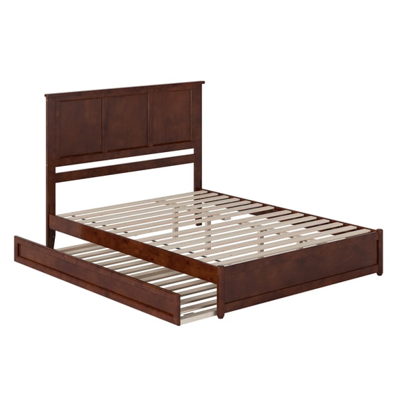 Felicity Queen Wood Platform Bed with Panel Footboard & TwinXL Trundle in Walnut