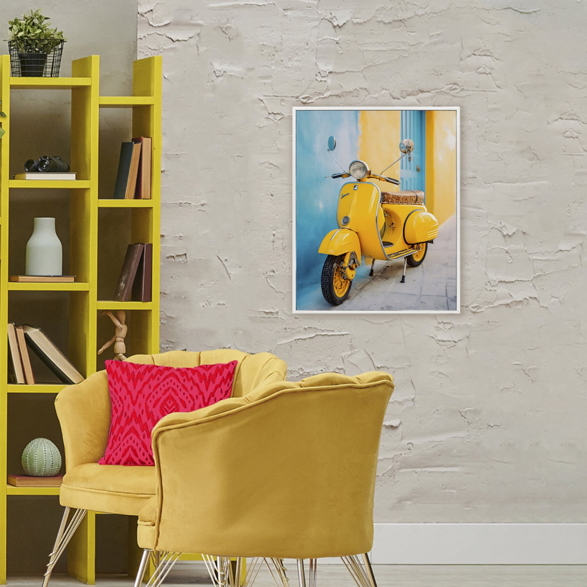 Stupell Industries Sunny Ride Vintage Moped White Framed Giclee Art, design by Franklyn Gregory