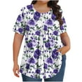 thumbnail image 2 of Horkkom Womens Summer Tops Plus Size Floral Print Short Sleeve Pleated Tunic Tops Casual Loose Crew Neck Blouses L, 2 of 8