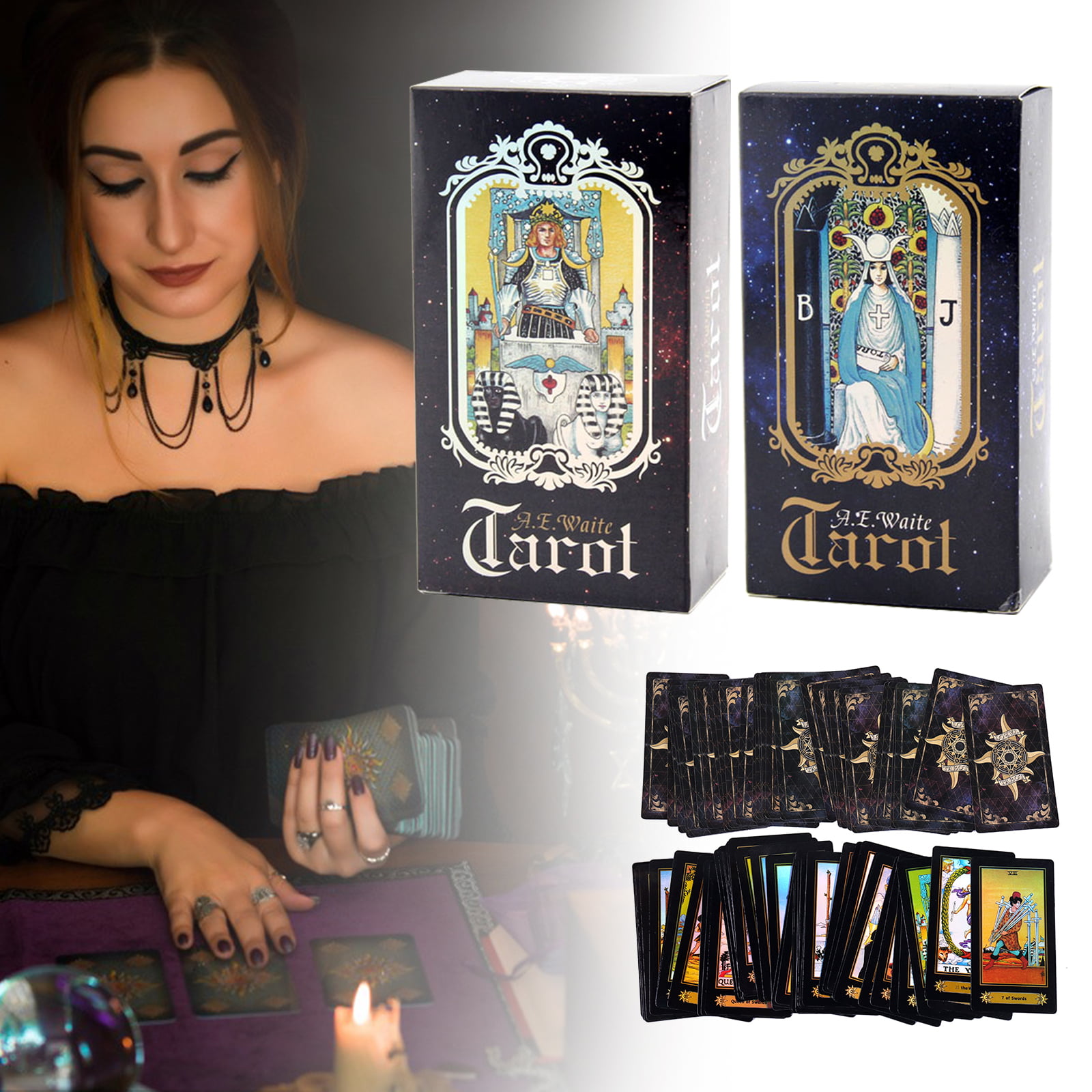 Holographic Tarot Deck Card 78PCS/Set Tarot Cards with Full English Guidebook Friend Party Entertainment Board Game Paper Cards 