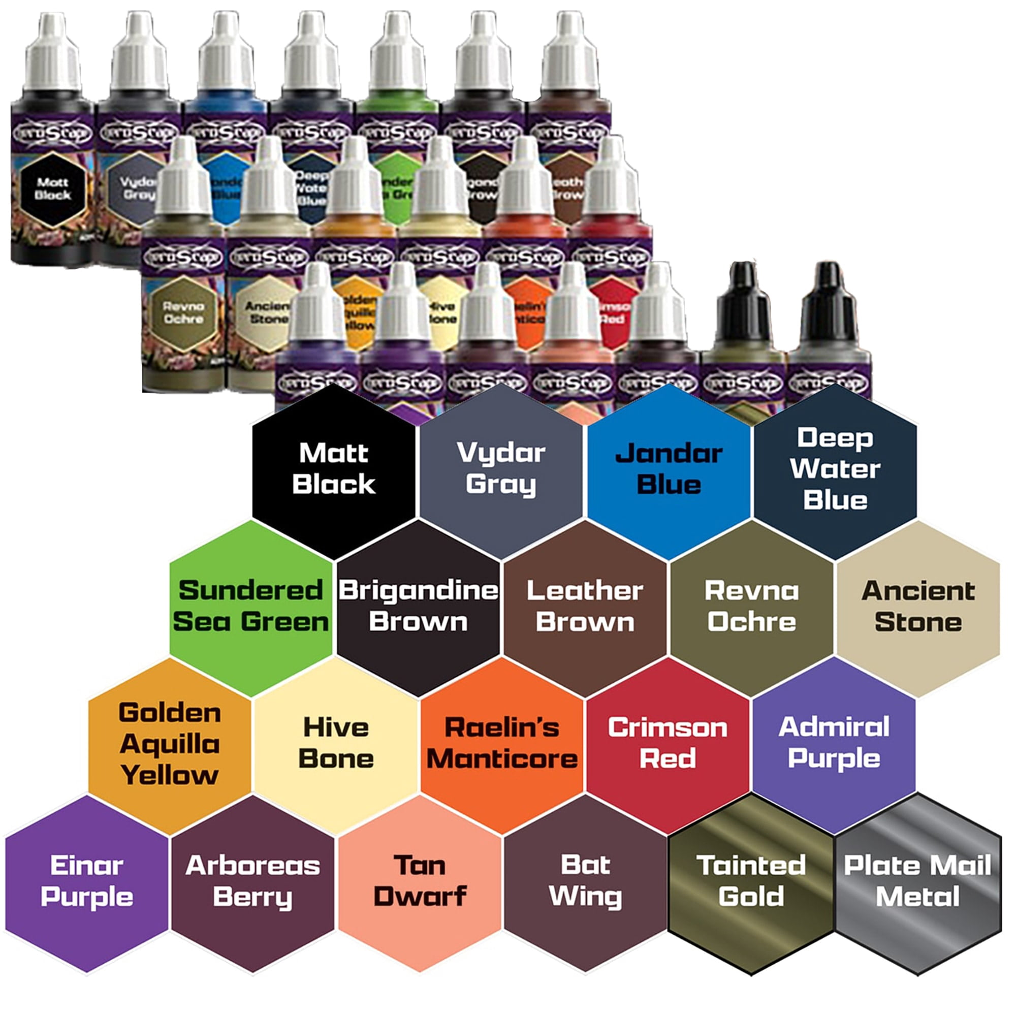 Renegade Games: Heroscape: Age of Annihilation Paint Set - 20 Pigmented Colors, 18ml Bottles, High-Quality, Game & Miniature Figures Art Supplies