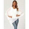thumbnail image 3 of DARING DIVA Women's Flowy V Neck Chiffon Blouse Asymmetrical Top M White, 3 of 7