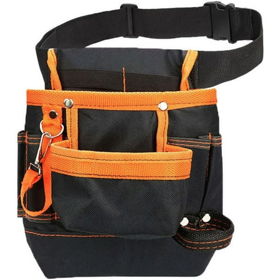 Tool Pouch - Tool Belt Bag/Utility Pouch for Electrician Carpenter Construction Technician Gardening, Tool Pouch with Belt Clip for Hardware Tools, 8 Pockets, Adjustable Belt Work Apron, Orange