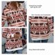 thumbnail image 5 of Navidad Geo patrón sudadera media cremallera manga larga acanalado puños bolsillo lateral Sudadera con capucha para mujer marrón M, 5 of 8