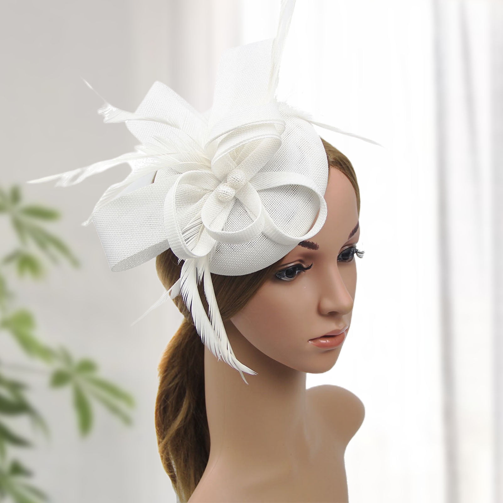 Travelwant Women Faux Feather Fascinator Hat Net Yarn Hat