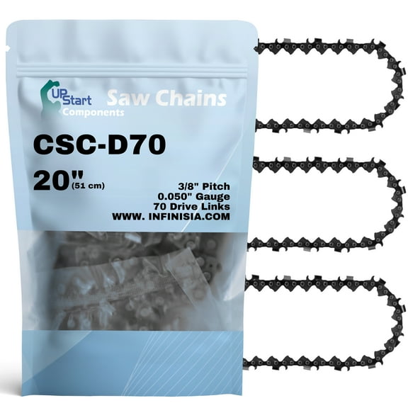 3-Pack 20" Full Chisel Chainsaw Chain D70 Replacement for Poulan 3700 Chainsaws - (20 inch, 3/8" Pitch, 0.050" Gauge, 70 Drive Links)