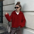 thumbnail image 4 of Womens Quarter Zip Pullover V Neck Collar Long Sleeve Ribbed Knit Loose Casual 2025 Winter Fall Sweater Wine Red L, 4 of 6