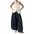 thumbnail image 2 of Women's 2026 Spring Summer Street Style Balloon Wide Leg Pants, Loose Pleated Baggy Harem Trousers, Casual Relaxed Joggers for Daily Wear Navy S, 2 of 7