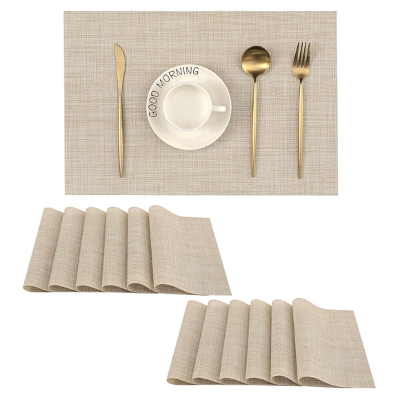 Juego de 12 Individuales Beige Leetaltree - Individuales Resistentes al Calor y Antideslizantes para Mesa de Comedor, Lavables y Duraderos de PVC Vinílico Tejido (Beige, 12)