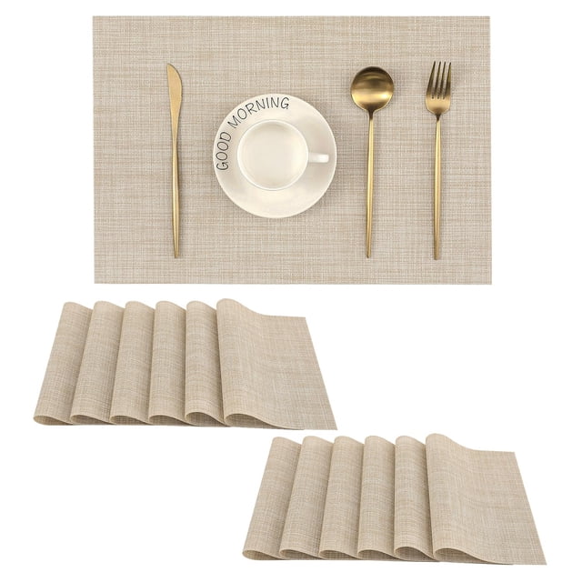 Juego de 12 Individuales Beige Leetaltree - Individuales Resistentes al Calor y Antideslizantes para Mesa de Comedor, Lavables y Duraderos de PVC Vinílico Tejido (Beige, 12)