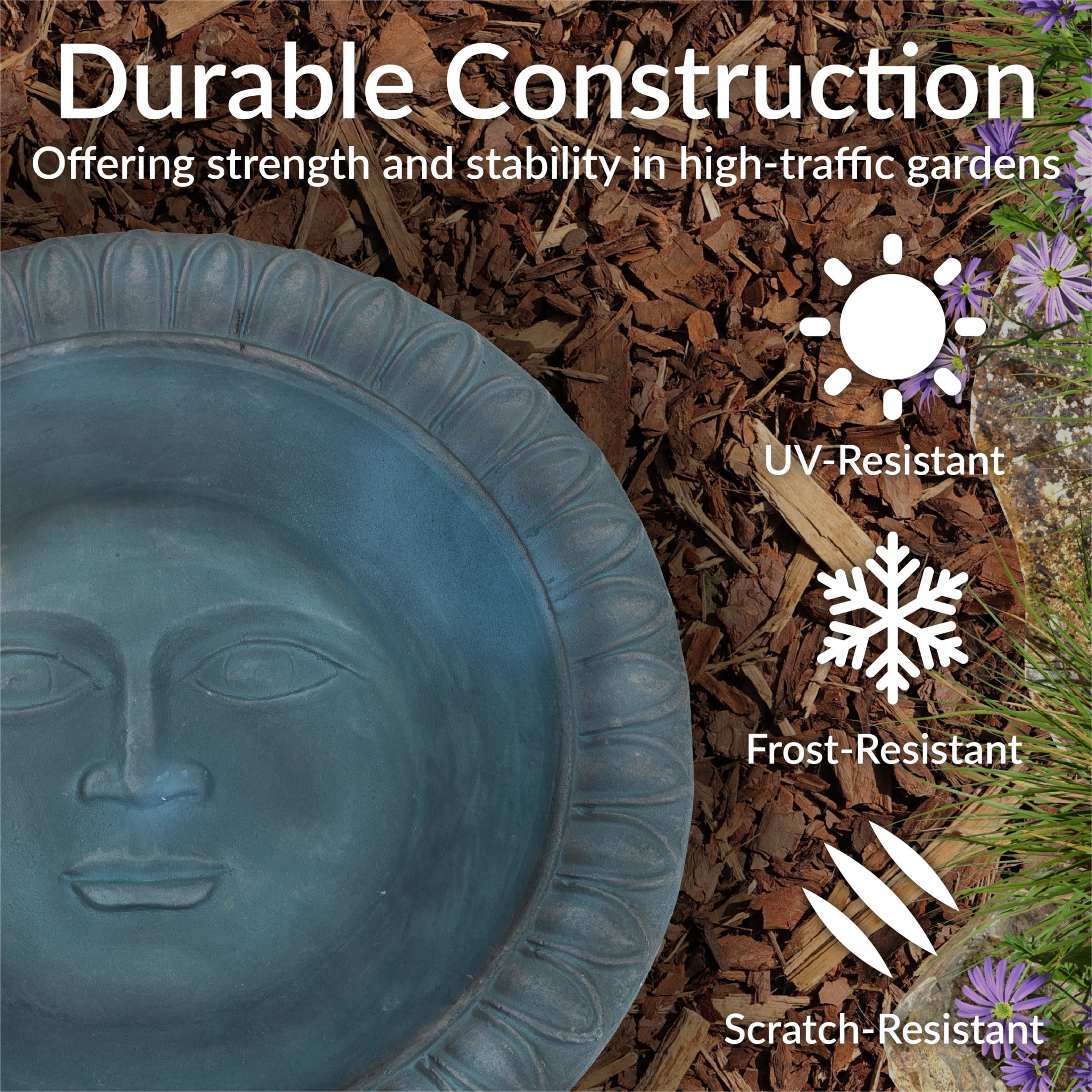 Sunnydaze Facade du Soleil Freestanding Glass Fiber Reinforced Concrete Outdoor Bird Bath, Green