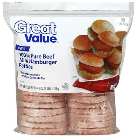 Great Value 24 Beef Mini Hamburger Patties, 48 Oz