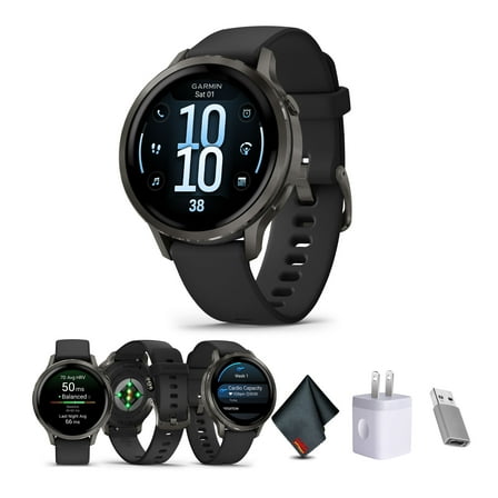 Garmin Venu 4, 41mm, Advanced Fitness Tracker GPS Smartwatch,  1.2" AMOLED Display, Built-in Flashlight, 10 Days of Battery Life, Slate with Black Silicone Band (Watch Bundle)