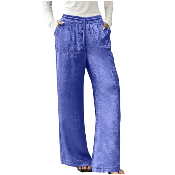 Wide Leg Pants for Women Elasticated Waist Lounge Pants Loose Joggers Sweatpants Tracksuit Bottoms Athletic Sports Workout Trouser Baggy Comfortable Palazzo Boho Beach Pants with Pockets