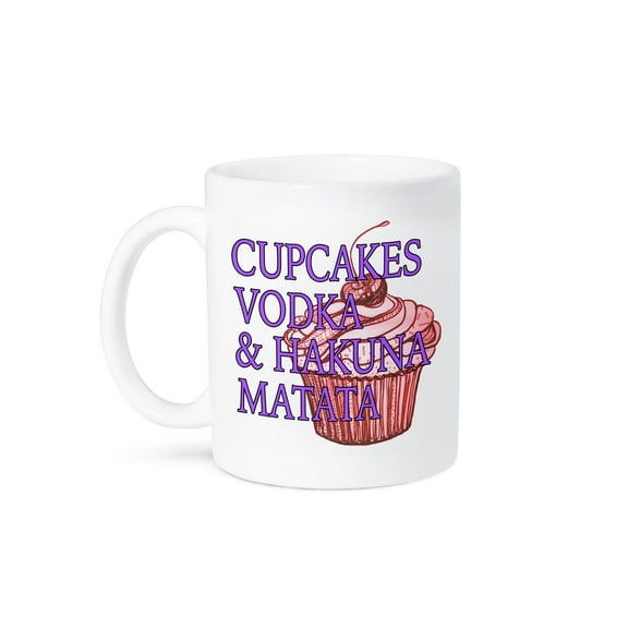 3dRose, Cupcakes vodka and hakuna matata, Purple and red,, 15oz Mug