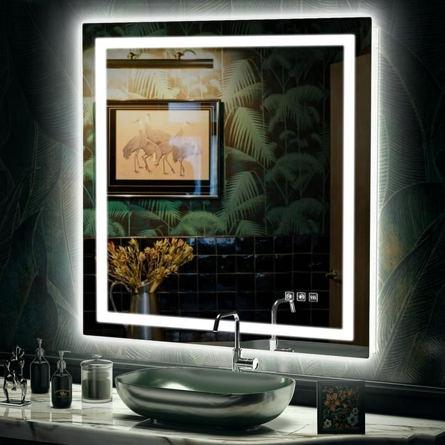 LED Mirror for Bathroom x Backlit + Front Lighted Bathroom Mirror with Lights HighDensity Double Light Strips Colors ShatterProof Fog and Brightness Memory