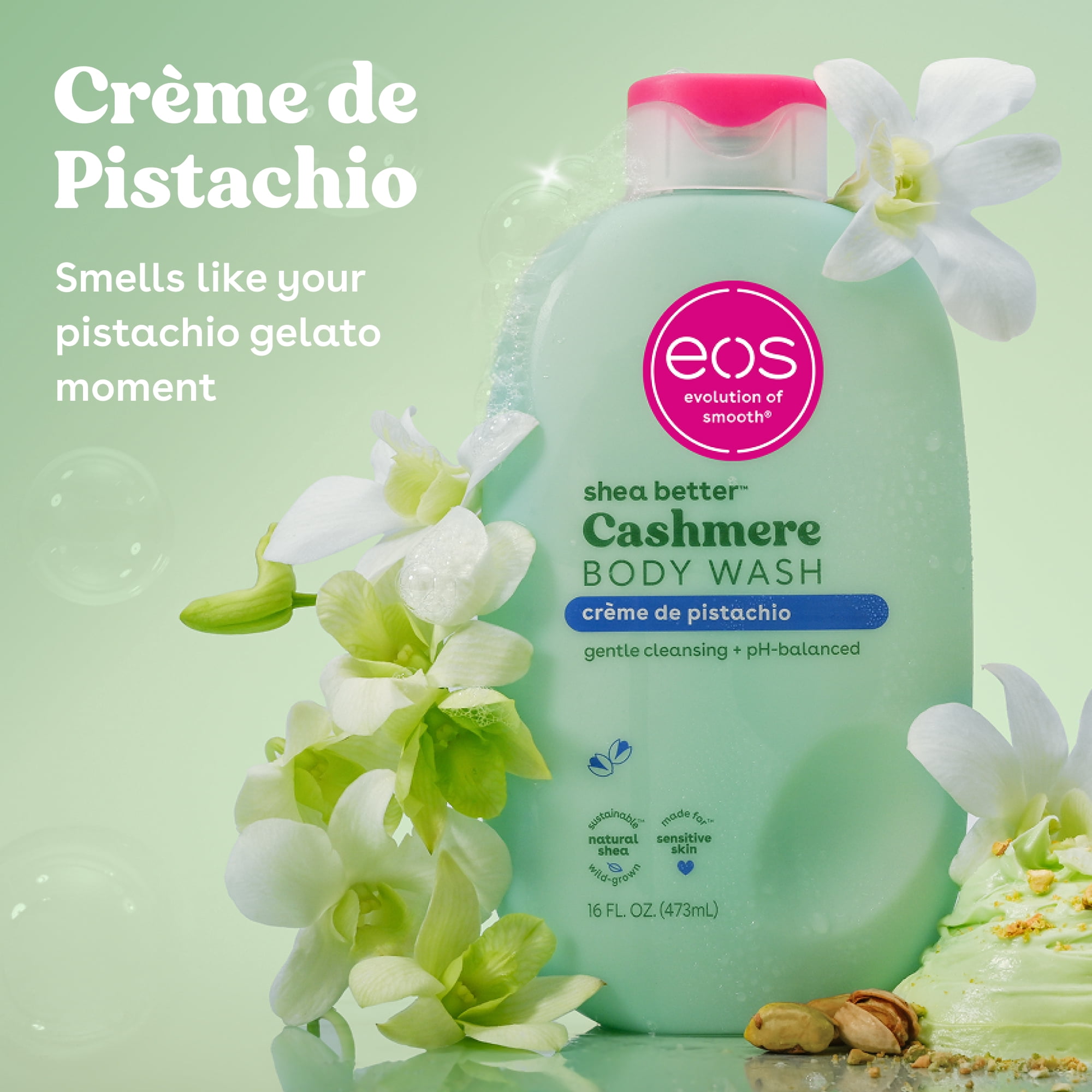 (2 pack) eos Shea Better Cashmere Body Wash, Crème de Pistachio, Creamy Gel Formula, 16 fl oz.
