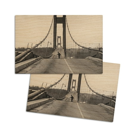 

Tacoma Washington November 7 1940 Tacoma Narrows Bridge (Man on Bridge) Vintage Photo (4x6 Birch Wood Postcards 2-Pack Stationary Rustic Home Wall Decor)