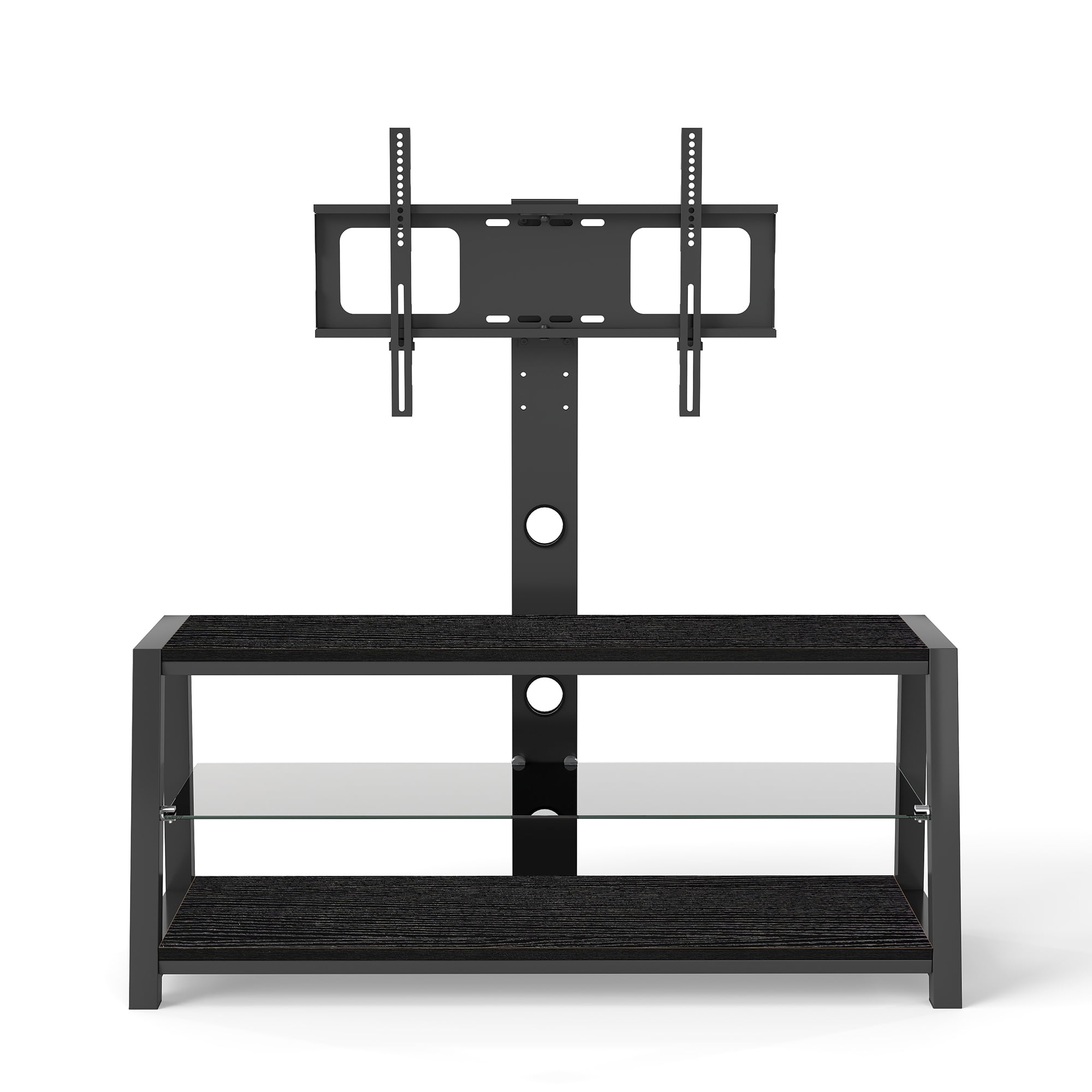 Yoneston TV Stand with Charging Station for TVs up to 65", Height Adjustable Universal Swivel Entertainment Center with Open Shelves Television Cabinet for Home, Black