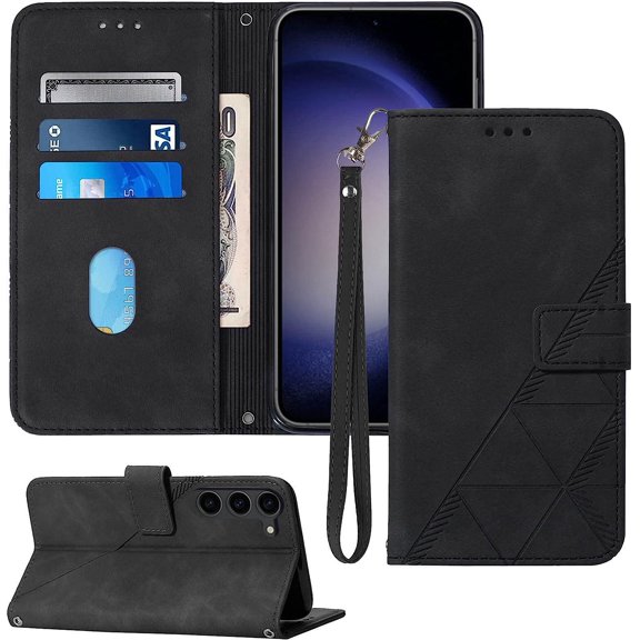 S23 Case Wallet,for Galaxy S23 Case,[Kickstand][Wrist Strap][Card Holder Slots] TPU Interior Protective for Samsung Galaxy S23 Case,PU Leather Folio Flip Cover for Samsung S23 Case 2023 (Black)
