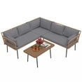 thumbnail image 3 of Craftian Patio Furniture Set, 4 Pieces Outdoor Conversation Set with L-Shaped Sofa and Side Table - Gray, 3 of 9