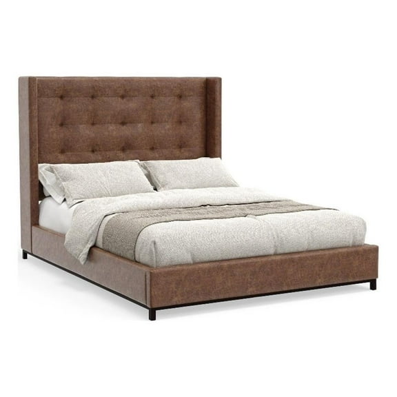 Pemberly Row Upholstered California King Platform Bed in Brown