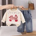 thumbnail image 2 of yboeqw Toddler Girls Clothes Baby Girl Outfit Sets Fall Winter Cute Embroidered Long Sleeve T-Shirt Denim Pant 2 Piece Outfits,Size 12-18 Months, 2 of 8