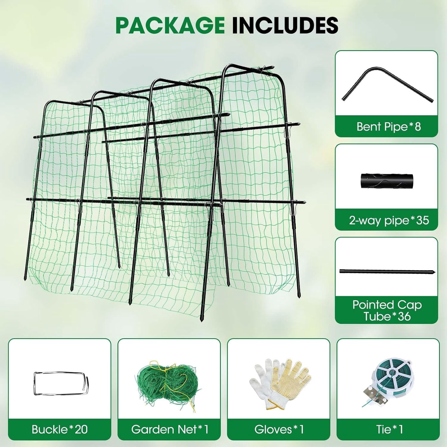 MQHUAYU 4-Arc Cucumber Trellis for Climbing Plants, 47" x 63" ULarge Garden Support with Steel Wire Clips, Rust-Proof Powder-Coated Frame for Cucumbers, Peas, Tomatoes, Beans (Black)