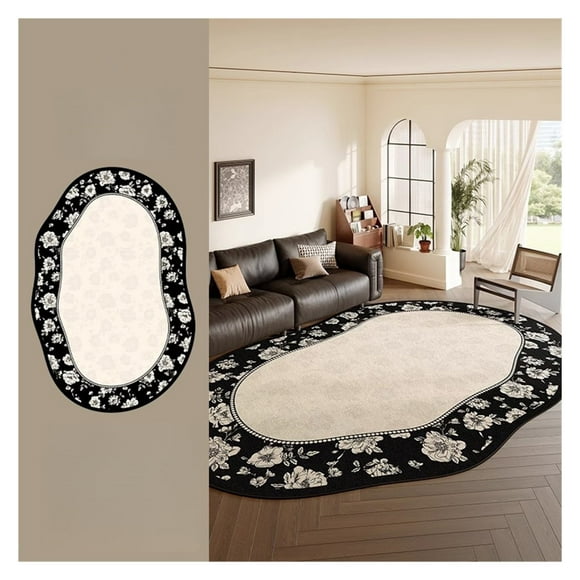 Vintage French Style Irregular Area Rug for Living Room and Bedroom, Waterproof Wipeable Carpet for Home Sofa Floor Décor