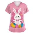 thumbnail image 2 of LTTVQM Easter Scrub Tops Women Rabbits Eggs Print Happy Short Sleeve Clothes Loose Fit V-Neck Trendy Shirts with Pockets Light pink M, 2 of 6