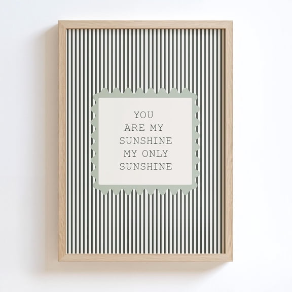 You Are My Sunshine Olive Green Striped Nursery Decor Wall Art