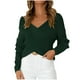 thumbnail image 1 of Moda mujer Color sólido manga larga Pullove cuello en V Casual suéter Tops Fridja  hjk2285, 1 of 8