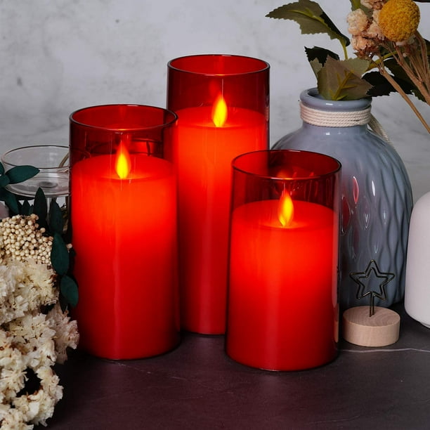 Homemory Red Flickering Flameless Candles, Battery Operated Acrylic LED