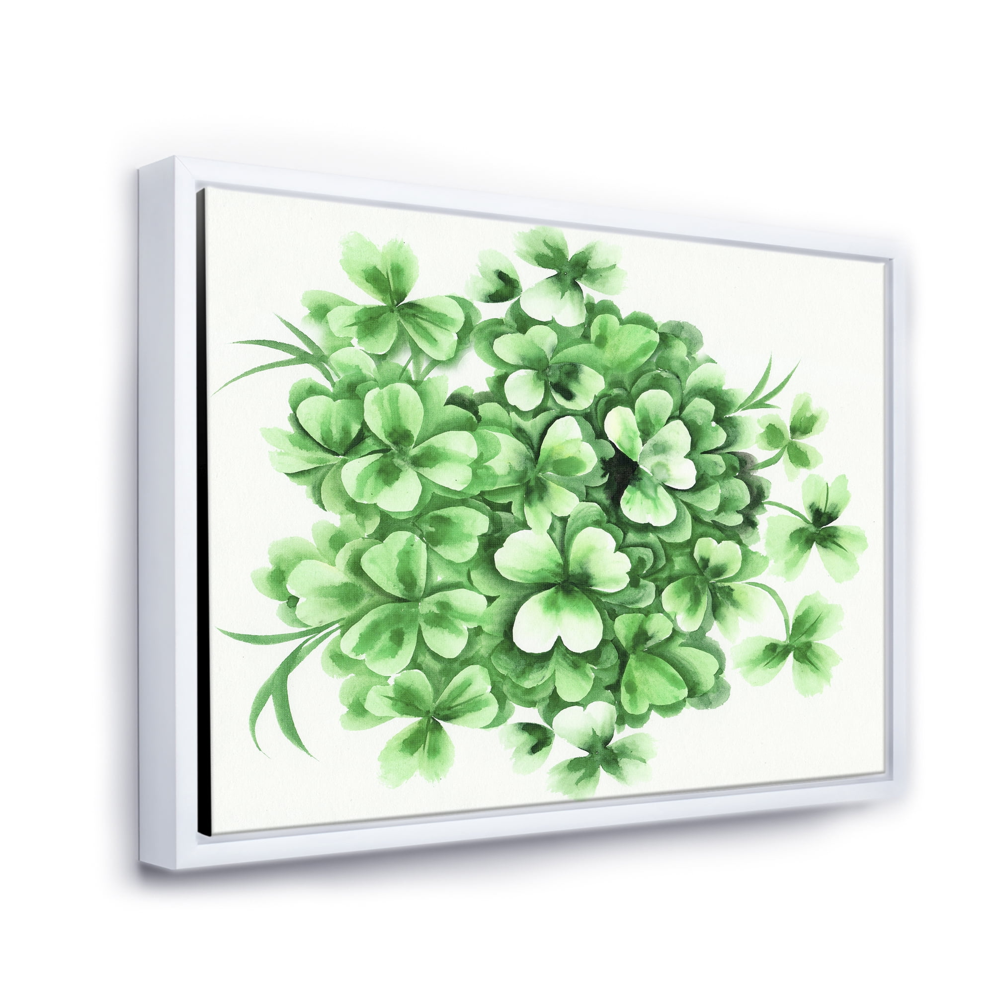 Designart 'Green Vintage Leaves of Shamrock' Traditional Framed Canvas Wall Art Print